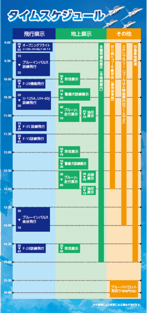 松島基地航空祭のタイムスケジュール。