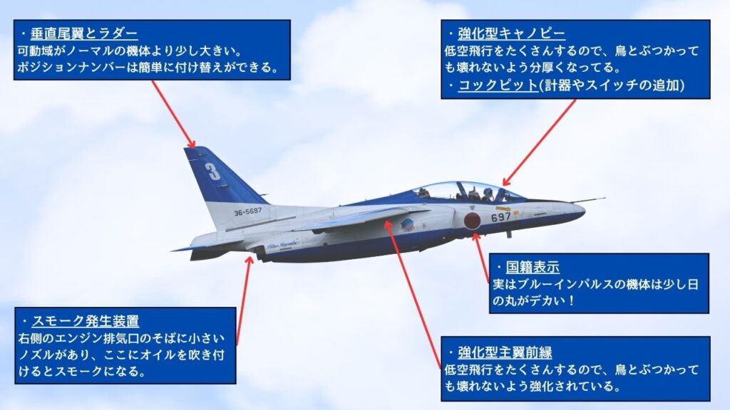 ブルーインパルスのT-4が通常機と違うところ。