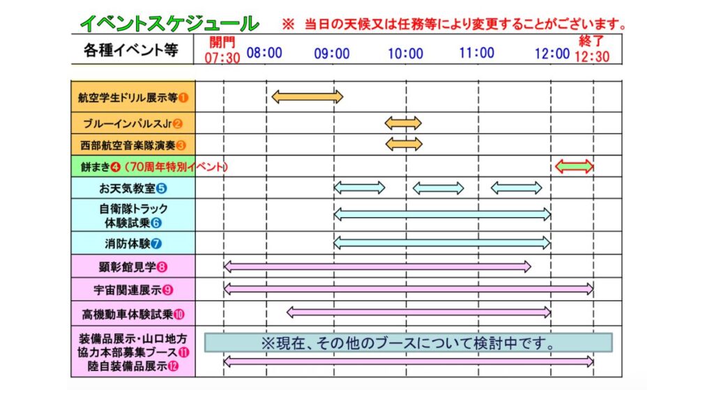 防府北基地開放行事のイベントスケジュール。