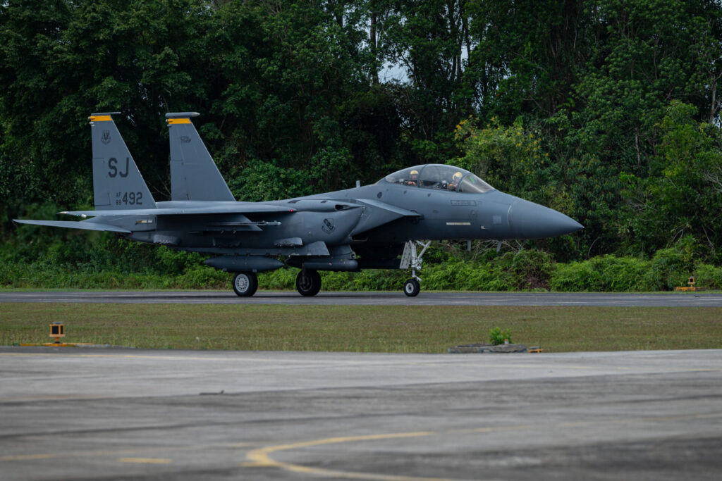三沢基地航空祭に訪れる予定のF-15Eストライクイーグル。
