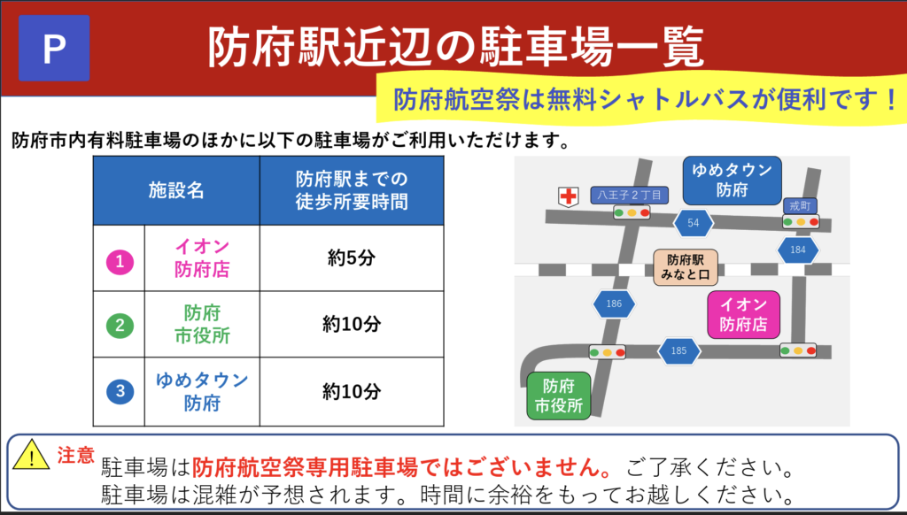 防府駅近辺の駐車場案内図。