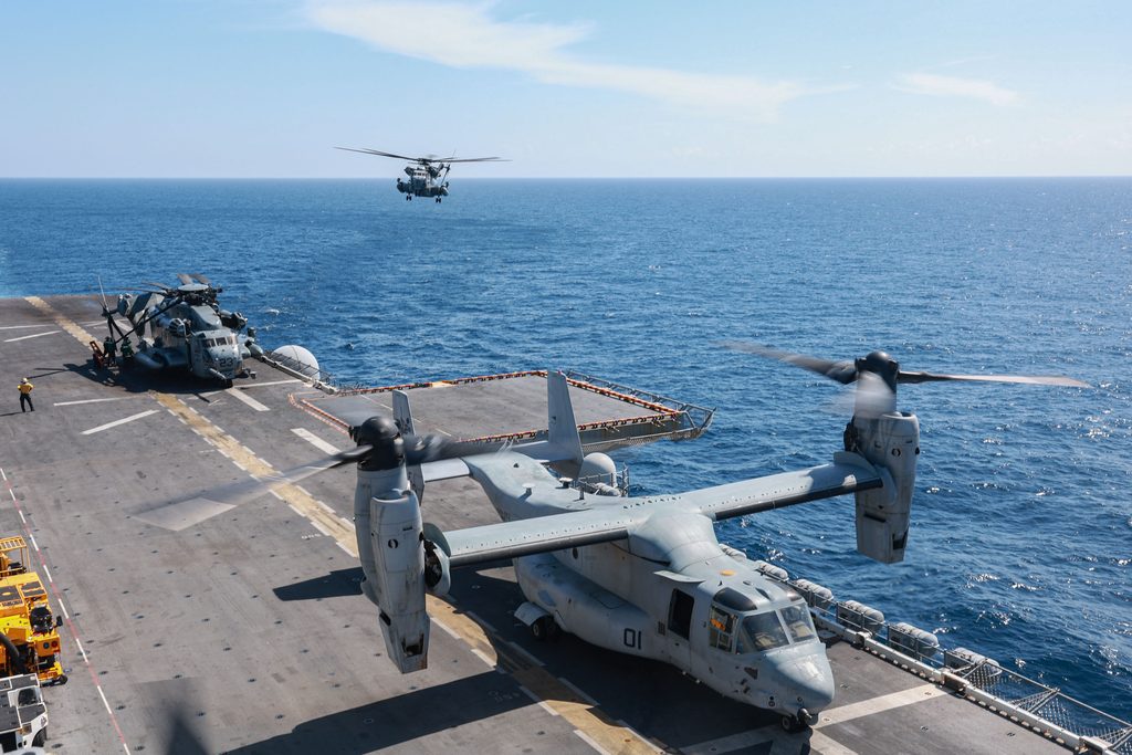 訓練のため、USSイオージマに降りたMV-22。